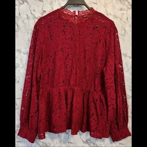 NWOT! Burgundy, high neck laced peplum top.♥️